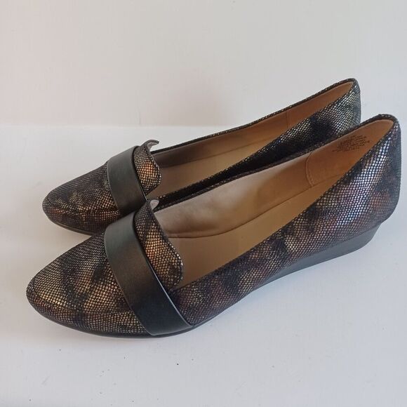 Easy Spirit Sz 7.5W Flats e360 Esadalynn Slip On Low Wedge Snake Dark Metallic - Picture 2 of 11
